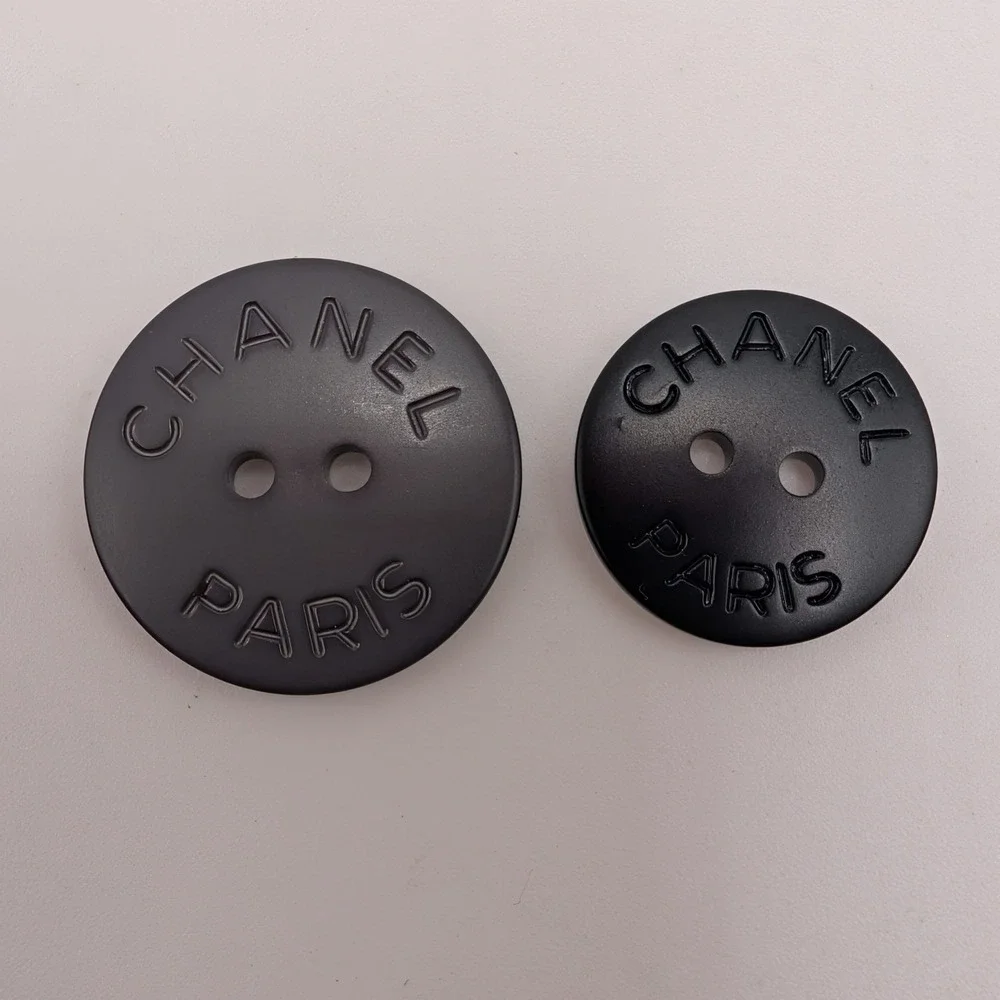 Chanel Buttons Black Gray 2-Hole 19mm Logo Engraved 2pc Set Replacement Round